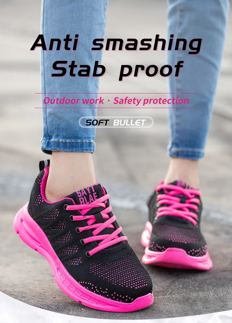 Pink Steel Toe Safety Shoes – Lightweight, Wide Front, Industrial Protection Work Boots