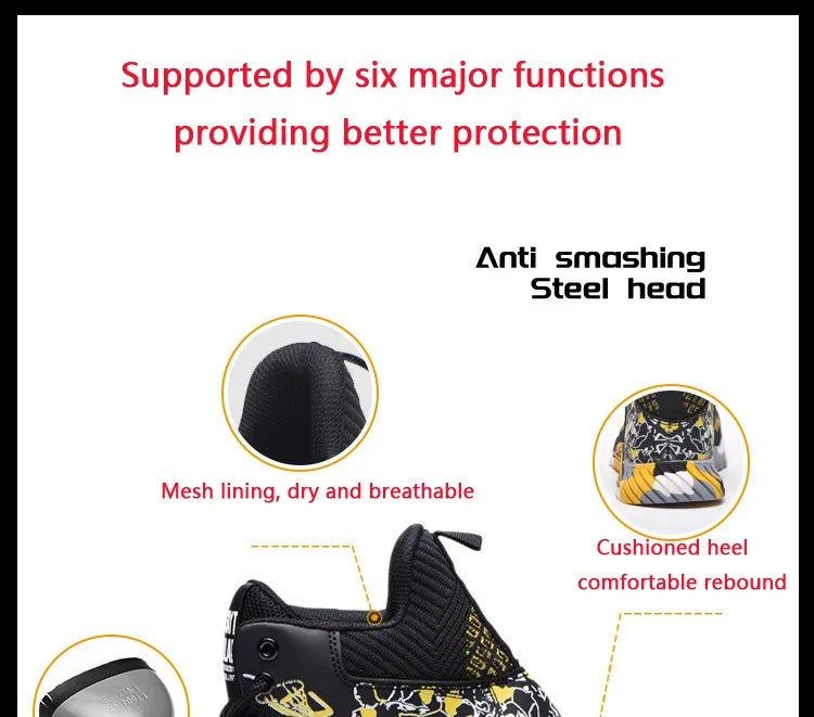 All-Season Steel Toe Safety Shoes – Breathable, Impact-Proof, Mid-Cut Work Sneakers