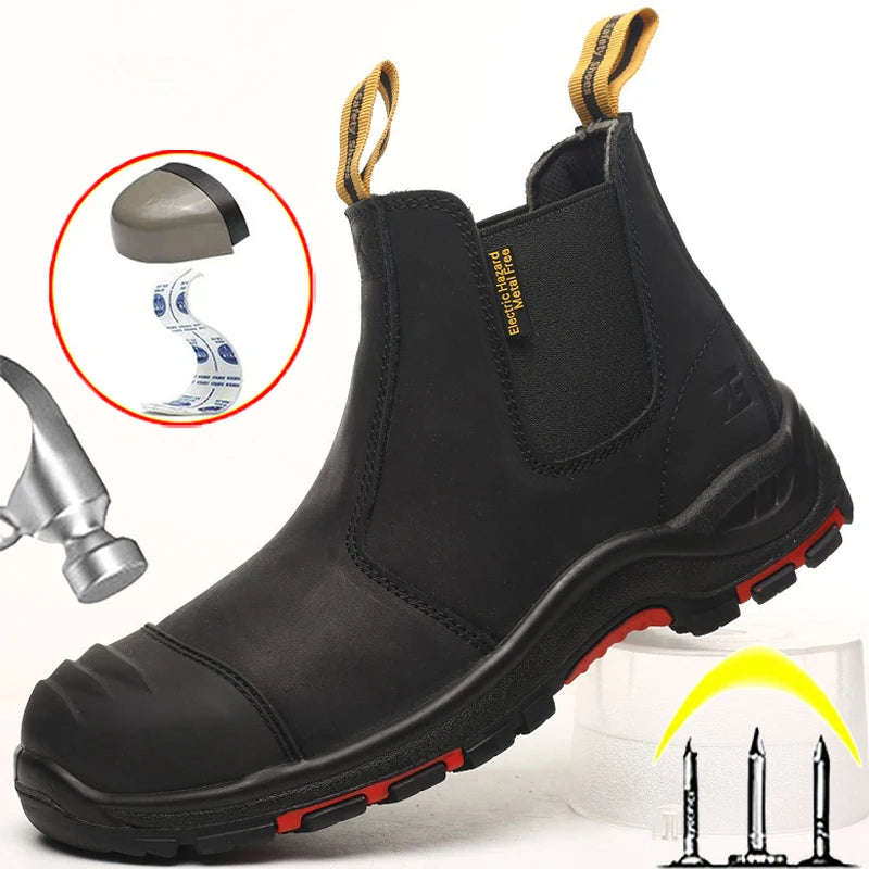 Genuine Leather Safety Boots – Anti-Smash, Anti-Puncture, Anti-Scalding Welders' Protective Chelsea Boots