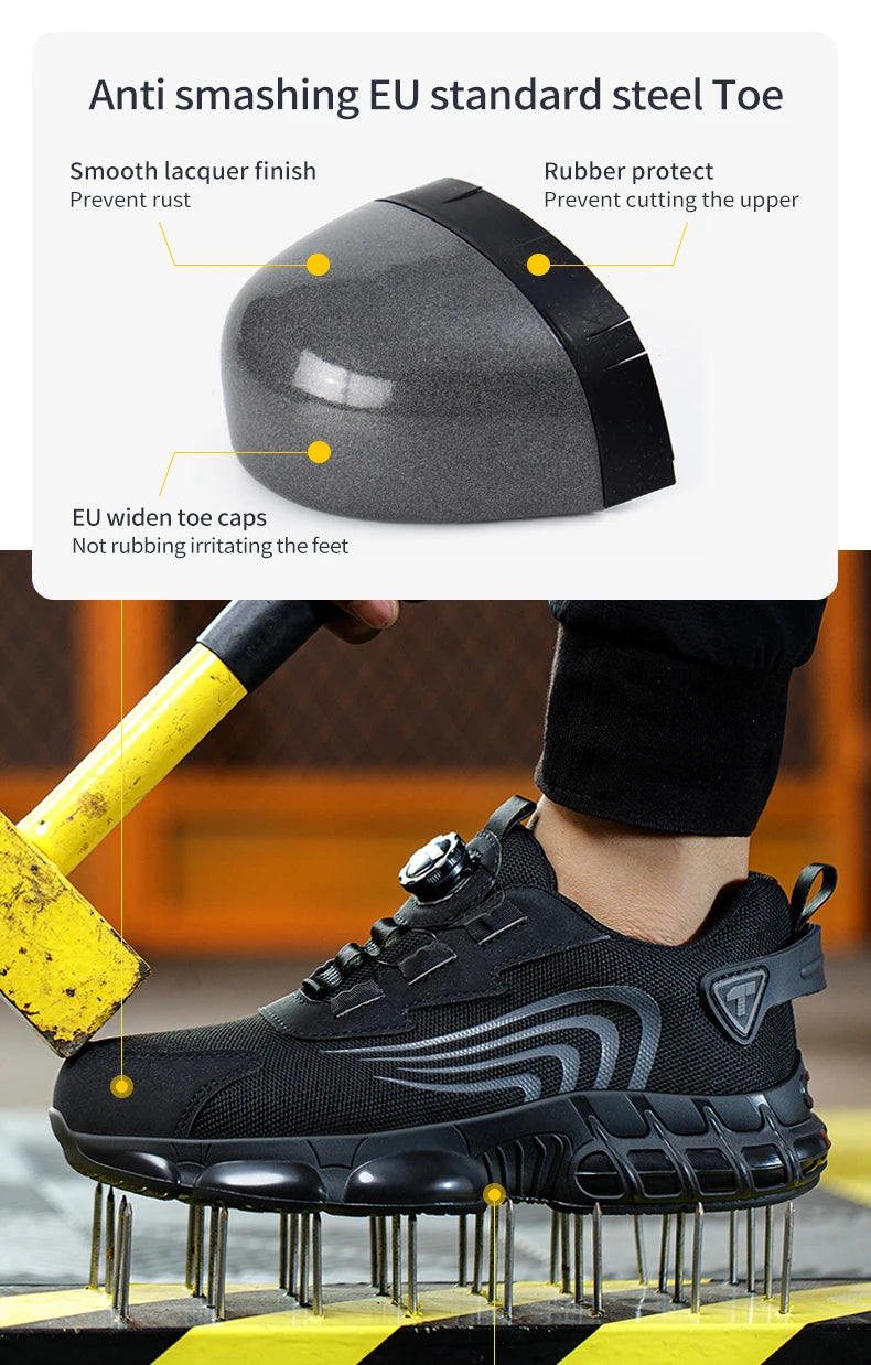 Rotary Button Safety Shoes – Anti-Impact, Anti-Piercing, Fashionable Work Sneakers