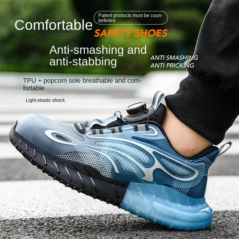 Safety Shoes with Rotating Button – Protective Steel Toe, Casual Work Sneakers