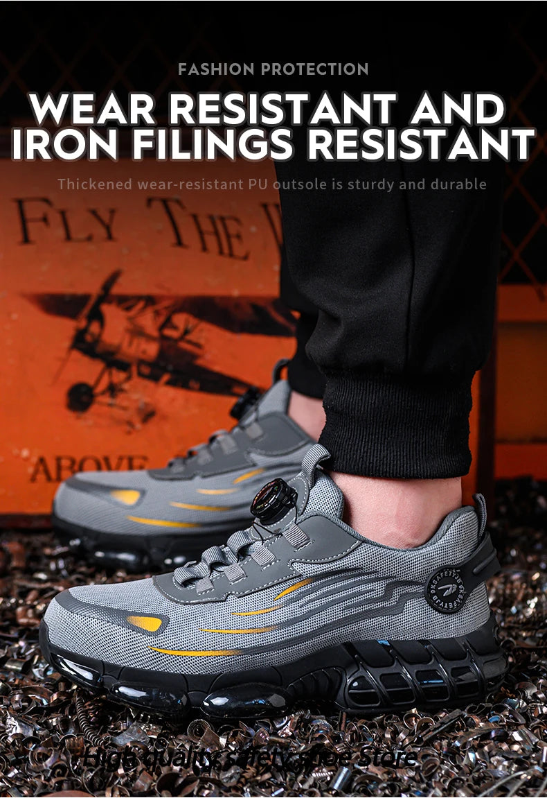 Rotary Button Steel Toe Work Shoes – Anti-Slip, Puncture-Proof, Indestructible Sneakers