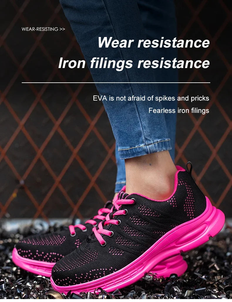 Pink Steel Toe Safety Shoes – Lightweight, Wide Front, Industrial Protection Work Boots