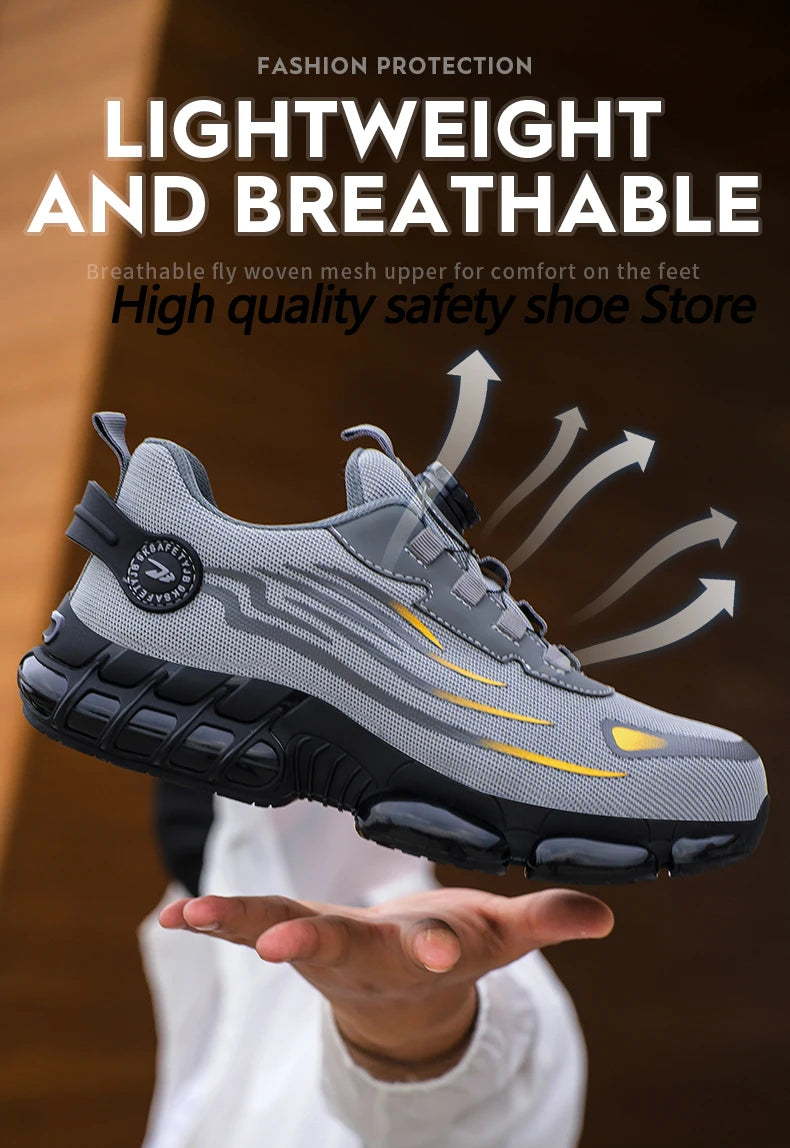 Rotary Button Steel Toe Work Shoes – Anti-Slip, Puncture-Proof, Indestructible Sneakers