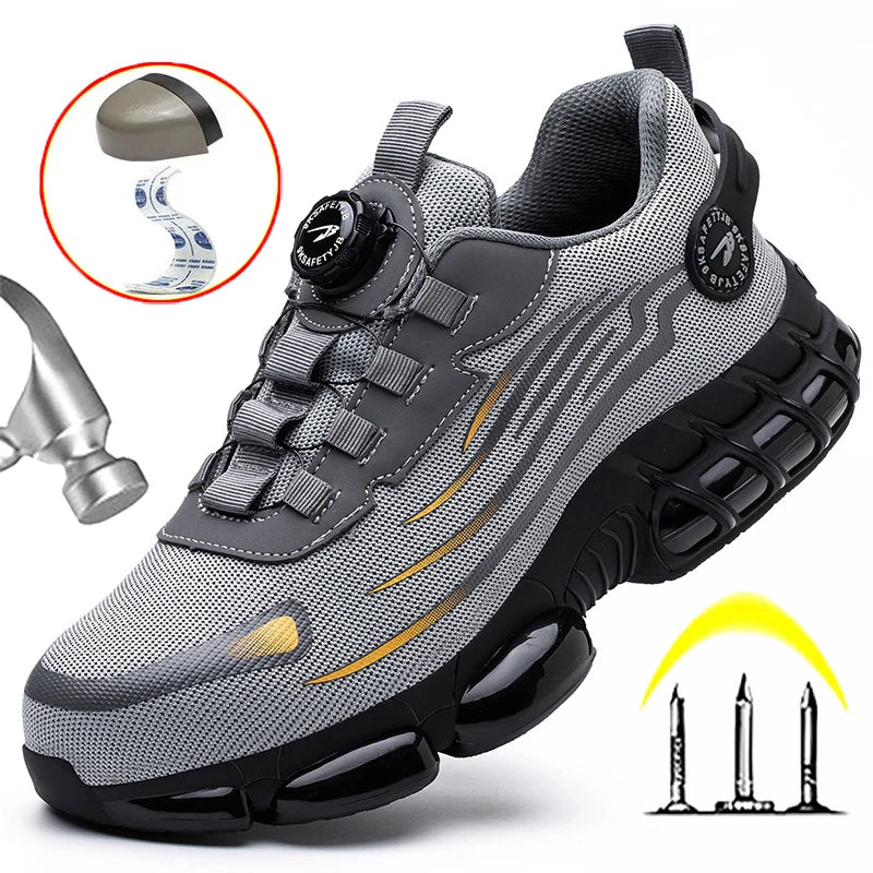 Rotary Button Steel Toe Work Shoes – Anti-Slip, Puncture-Proof, Indestructible Sneakers