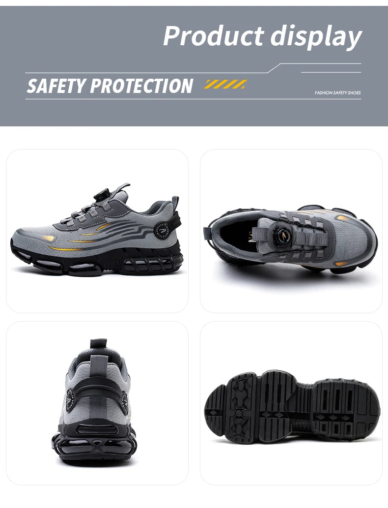 Rotary Button Steel Toe Work Shoes – Anti-Slip, Puncture-Proof, Indestructible Sneakers