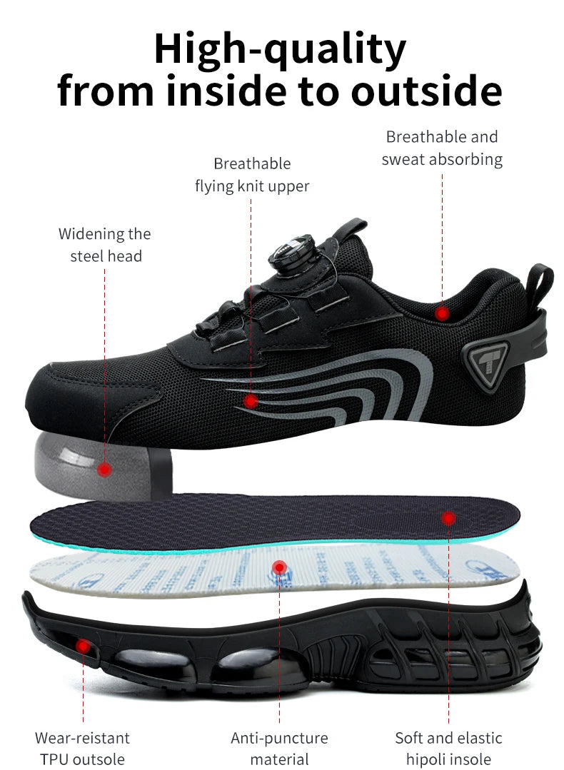 Rotary Button Safety Shoes – Anti-Impact, Anti-Piercing, Fashionable Work Sneakers