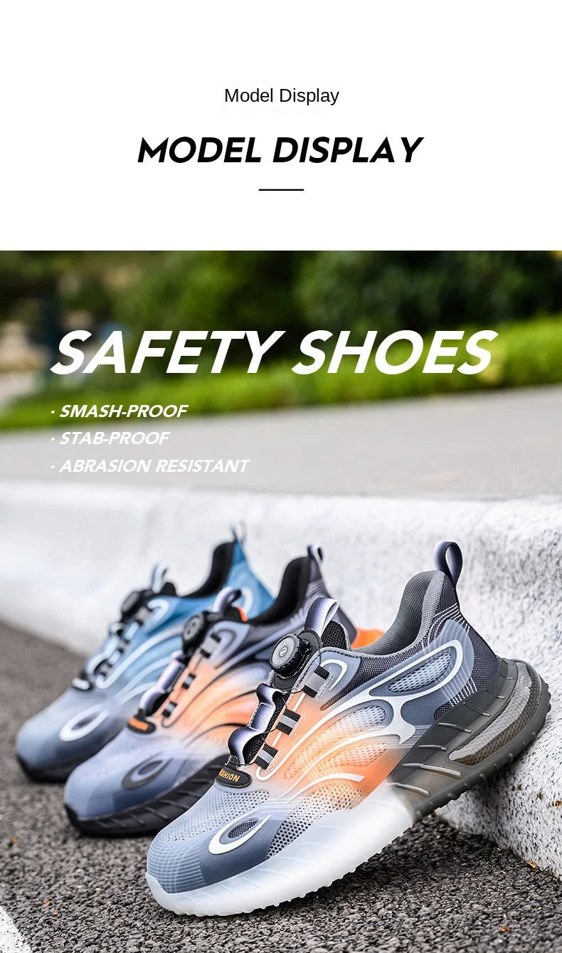 Safety Shoes with Rotating Button – Protective Steel Toe, Casual Work Sneakers