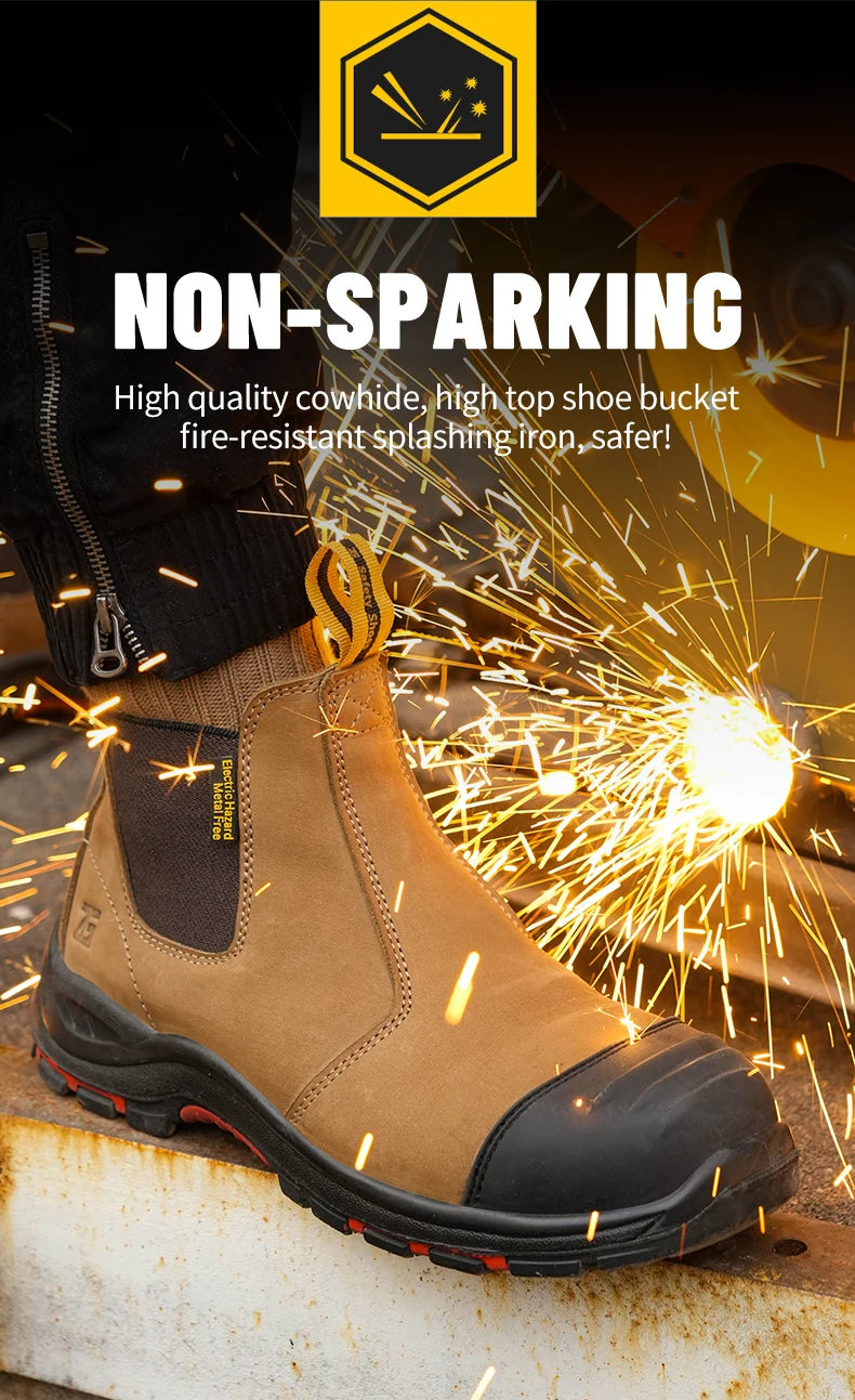 Genuine Leather Safety Boots – Anti-Smash, Anti-Puncture, Anti-Scalding Welders' Protective Chelsea Boots