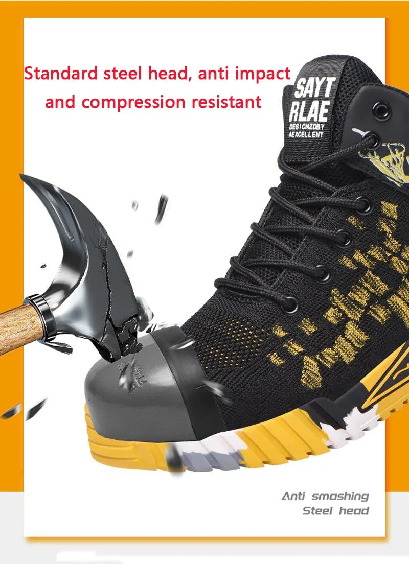 All-Season Steel Toe Safety Shoes – Breathable, Impact-Proof, Mid-Cut Work Sneakers