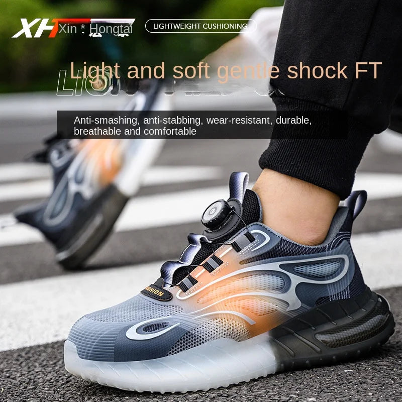 Safety Shoes with Rotating Button – Protective Steel Toe, Casual Work Sneakers