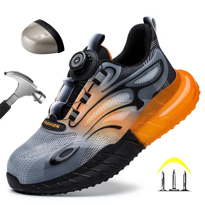 Safety Shoes with Rotating Button – Protective Steel Toe, Casual Work Sneakers