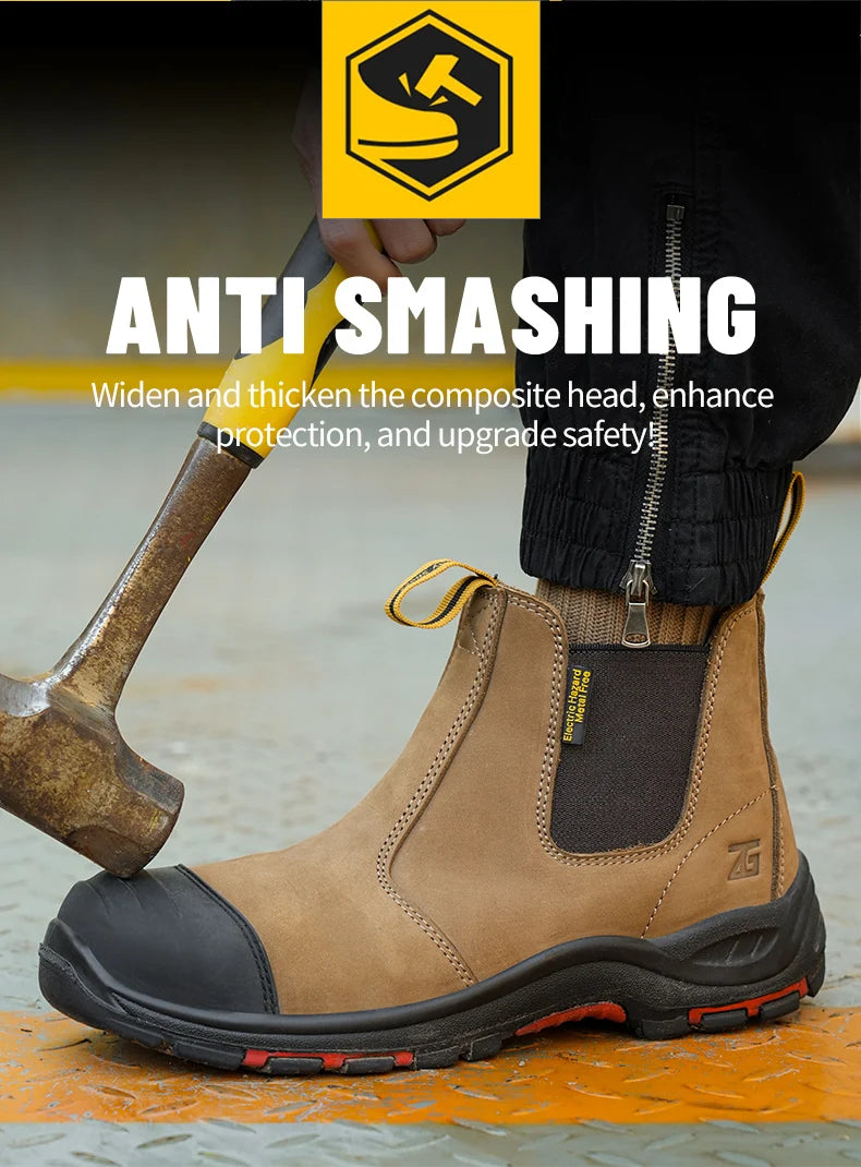 Genuine Leather Safety Boots – Anti-Smash, Anti-Puncture, Anti-Scalding Welders' Protective Chelsea Boots