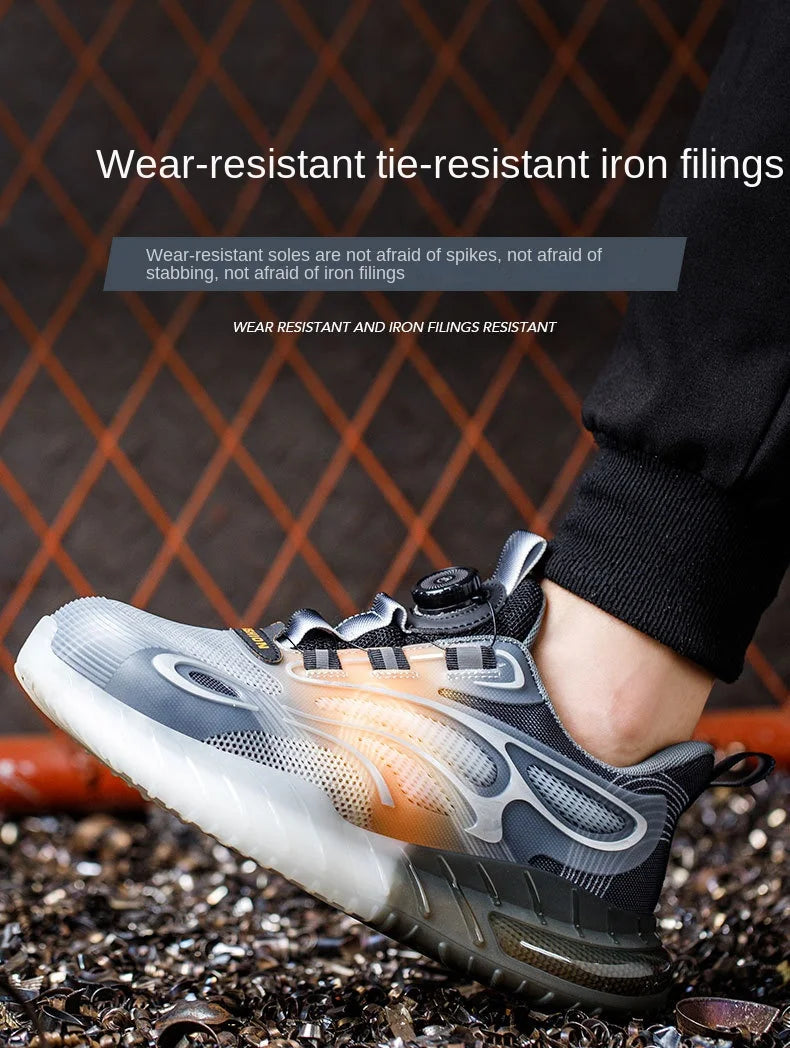 Safety Shoes with Rotating Button – Protective Steel Toe, Casual Work Sneakers